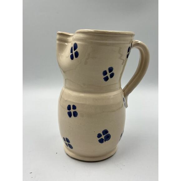 Hand Turned Country White Pottery Pitcher with Blue Design - Picture 1 of 5